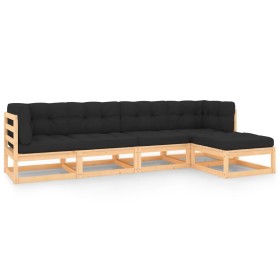 Juego de muebles de jardín 5 pzas y cojines madera maciza