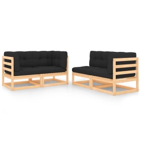 Juego de muebles de jardín 4 pzas y cojines madera maciza