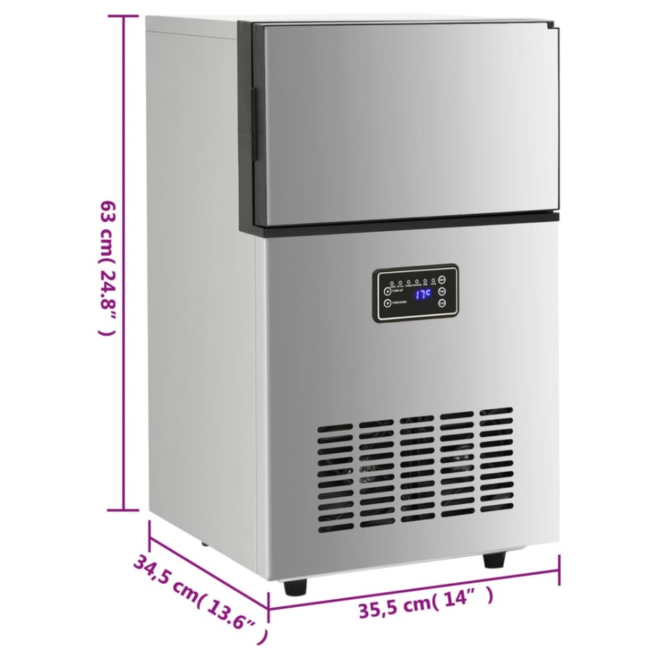 Máquina de hacer cubitos de hielo plateada 45 kg/24