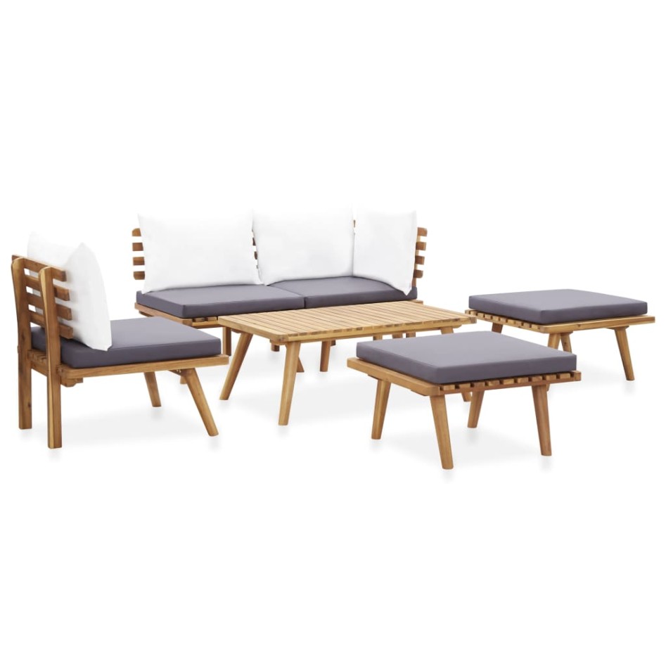 Juego de muebles de jardín 6 piezas madera maciza de
