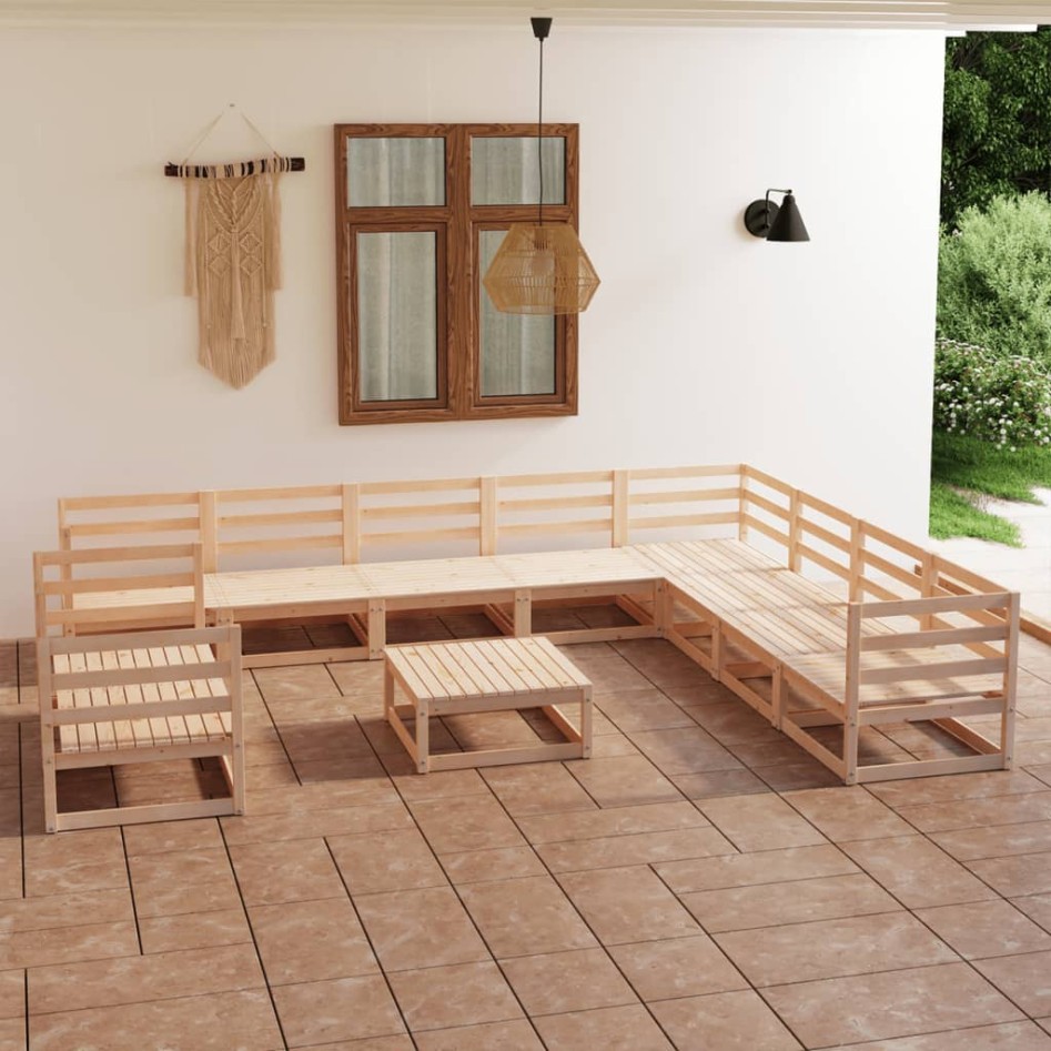 Juego de muebles de jardín 11 piezas madera maciza de