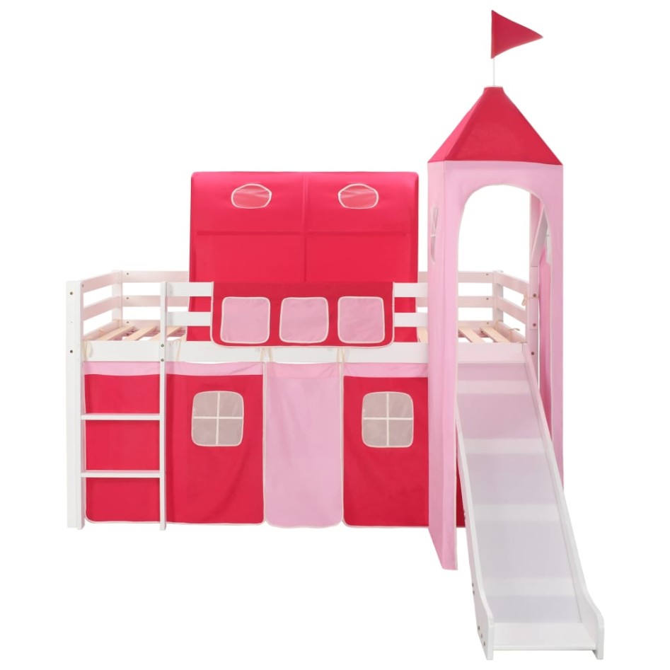 Cama alta para niños tobogán y escalera madera pino 208x230