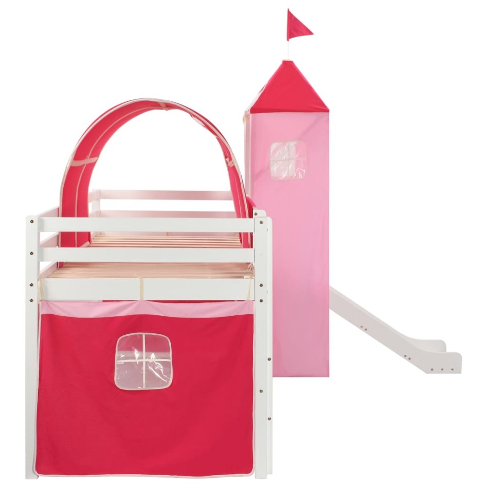 Cama alta para niños tobogán y escalera madera pino 208x230