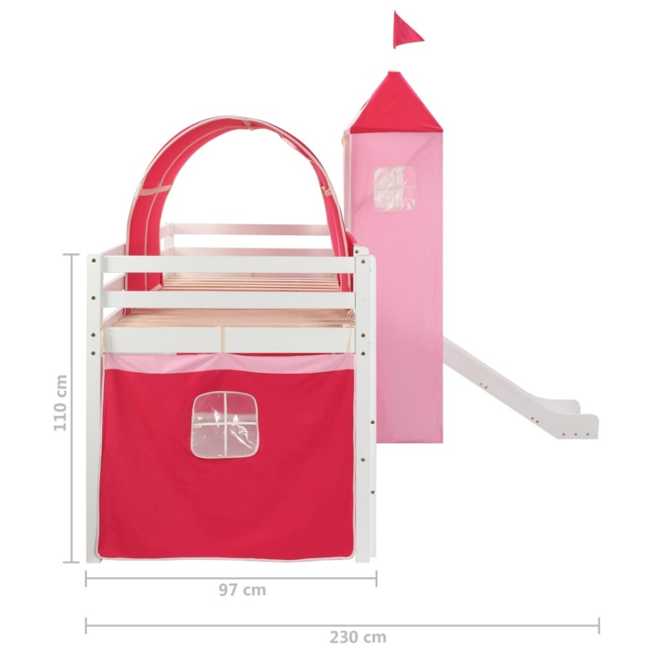 Cama alta para niños tobogán y escalera madera pino 208x230