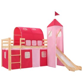 Cama alta para niños tobogán y escalera madera pino 208x230