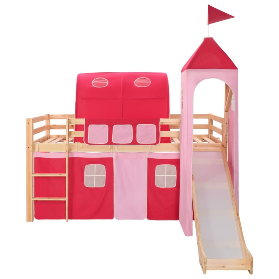 Cama alta para niños tobogán y escalera madera pino 208x230