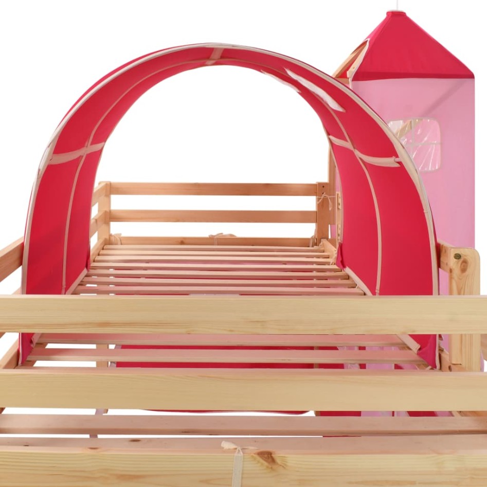 Cama alta para niños tobogán y escalera madera pino 208x230
