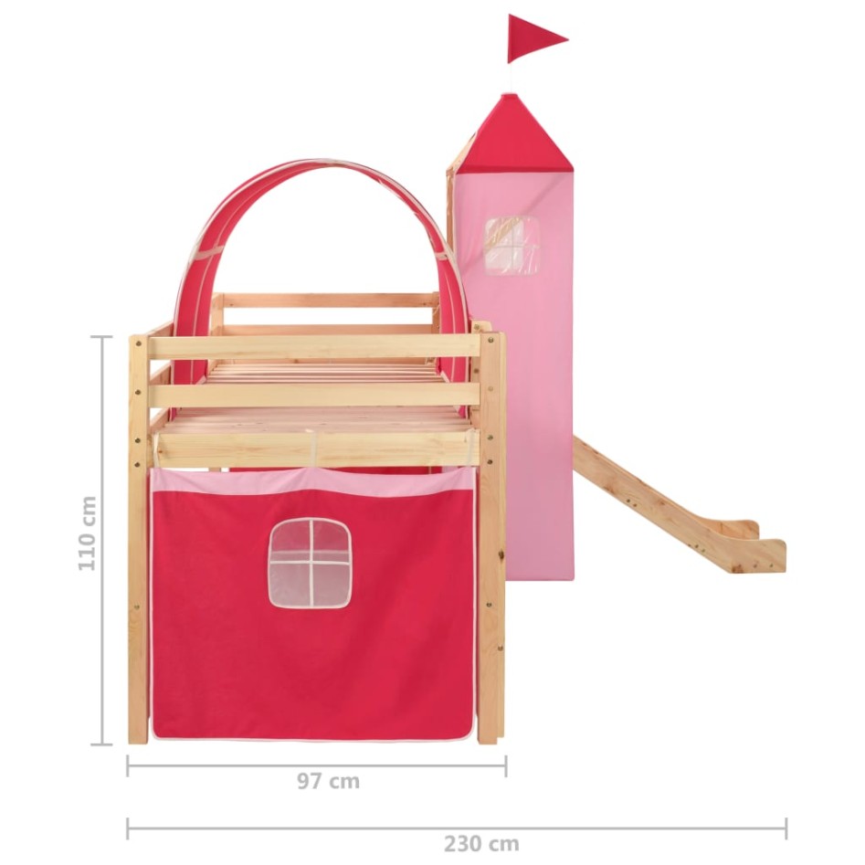 Cama alta para niños tobogán y escalera madera pino 208x230