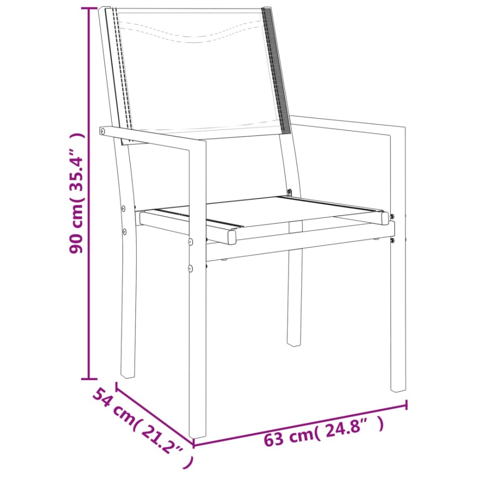 Juego de comedor para jardín 9 piezas acero y textilene