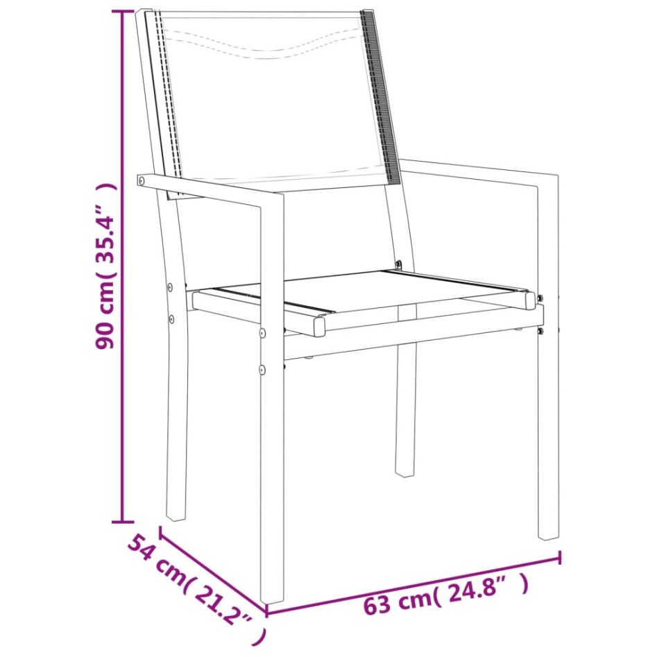 Juego de comedor para jardín 9 piezas acero y textilene