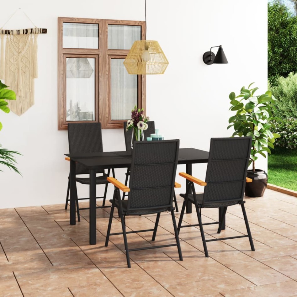 Juego de comedor para jardín 5 piezas negro y
