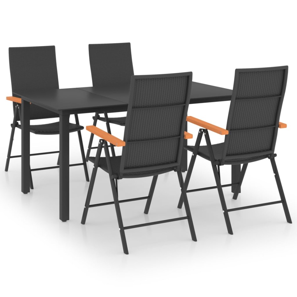 Juego de comedor para jardín 5 piezas negro y