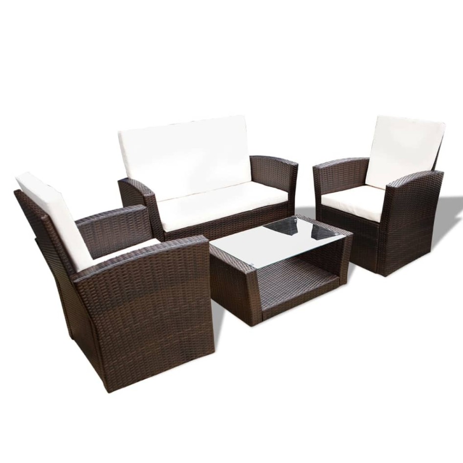 Set muebles de jardín 4 piezas y cojines ratán sintético
