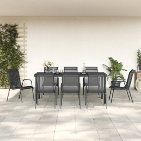 Juego de comedor para jardín 9 piezas acero y textilene