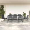 Juego de comedor para jardín 9 piezas acero y textilene negro