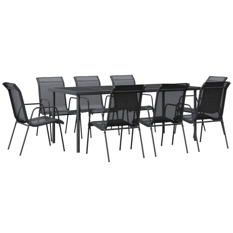 Juego de comedor para jardín 9 piezas acero y textilene