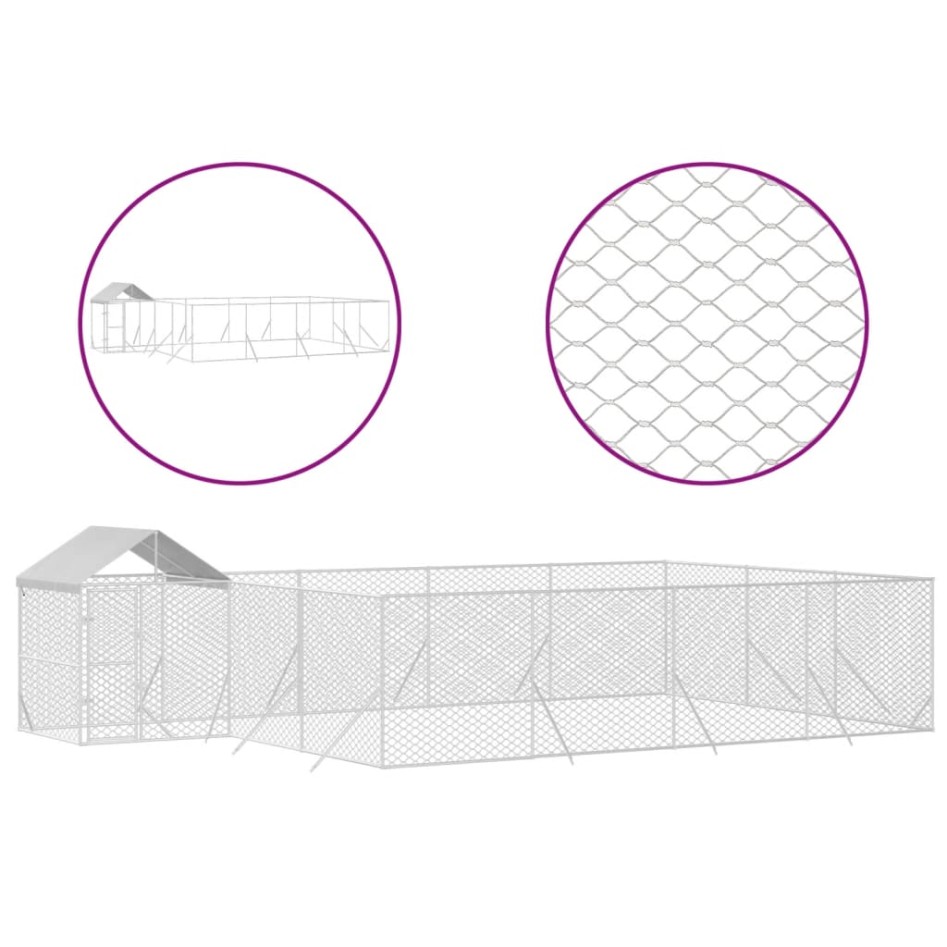 Perrera de exterior con toldo acero galvanizado plata