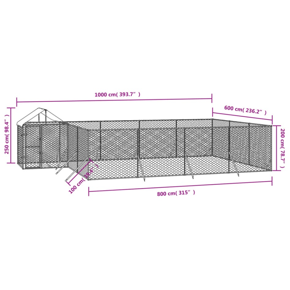 Perrera de exterior con toldo acero galvanizado plata