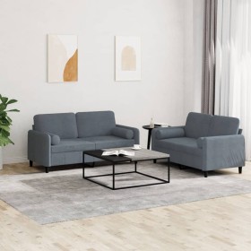Juego de sofás con cojines 2 piezas terciopelo gris