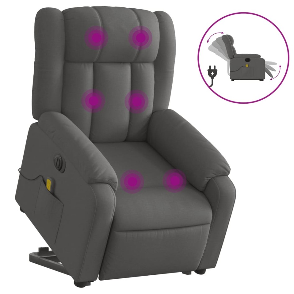 Sillón de masaje eléctrico reclinable elevable tela gris