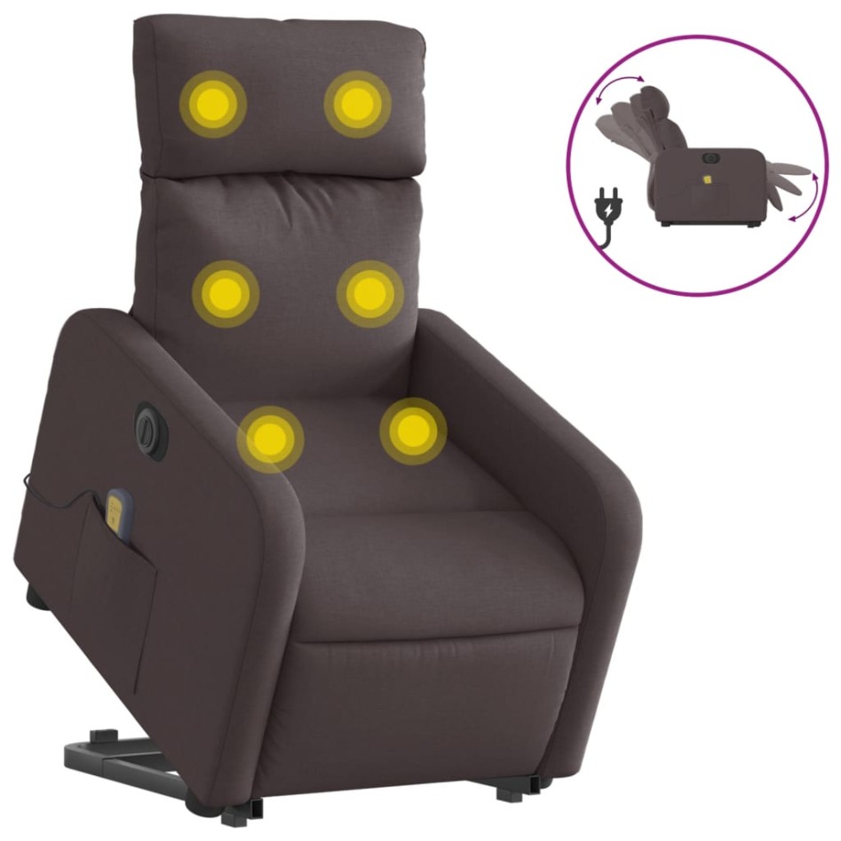Sillón masaje eléctrico reclinable elevable tela marrón