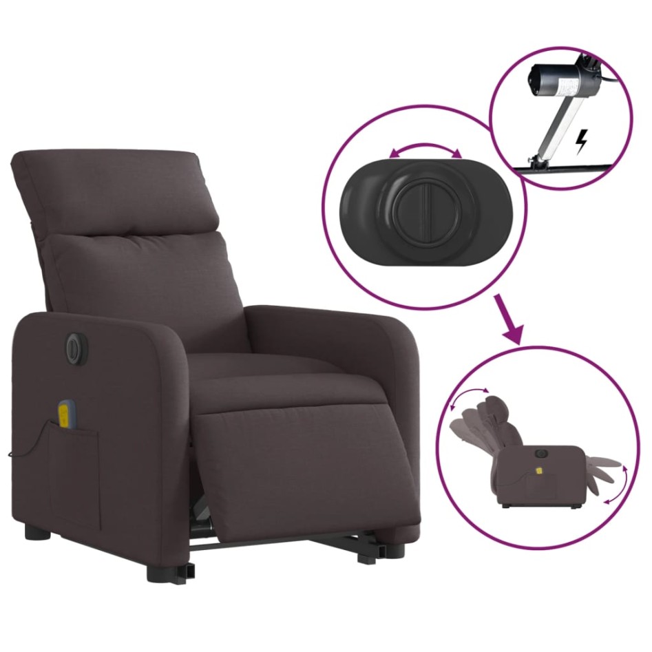 Sillón masaje eléctrico reclinable elevable tela marrón