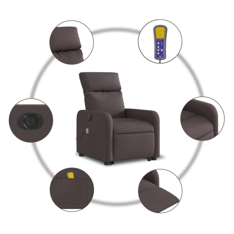 Sillón masaje eléctrico reclinable elevable tela marrón