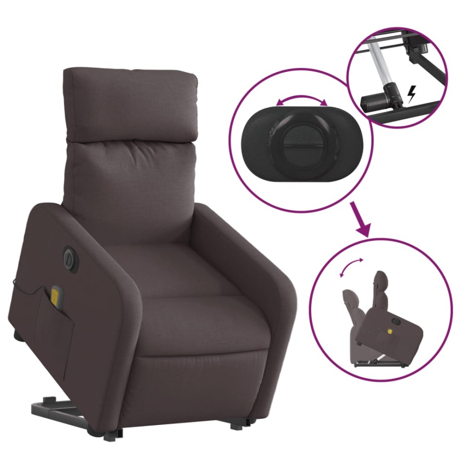 Sillón masaje eléctrico reclinable elevable tela marrón