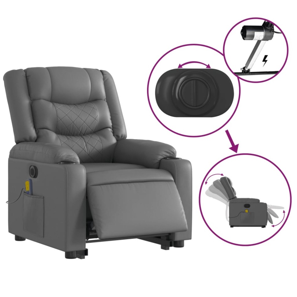 Sillón de masaje elevable eléctrico cuero sintético
