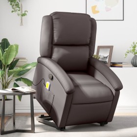 Sillón reclinable masaje elevable cuero auténtico marrón