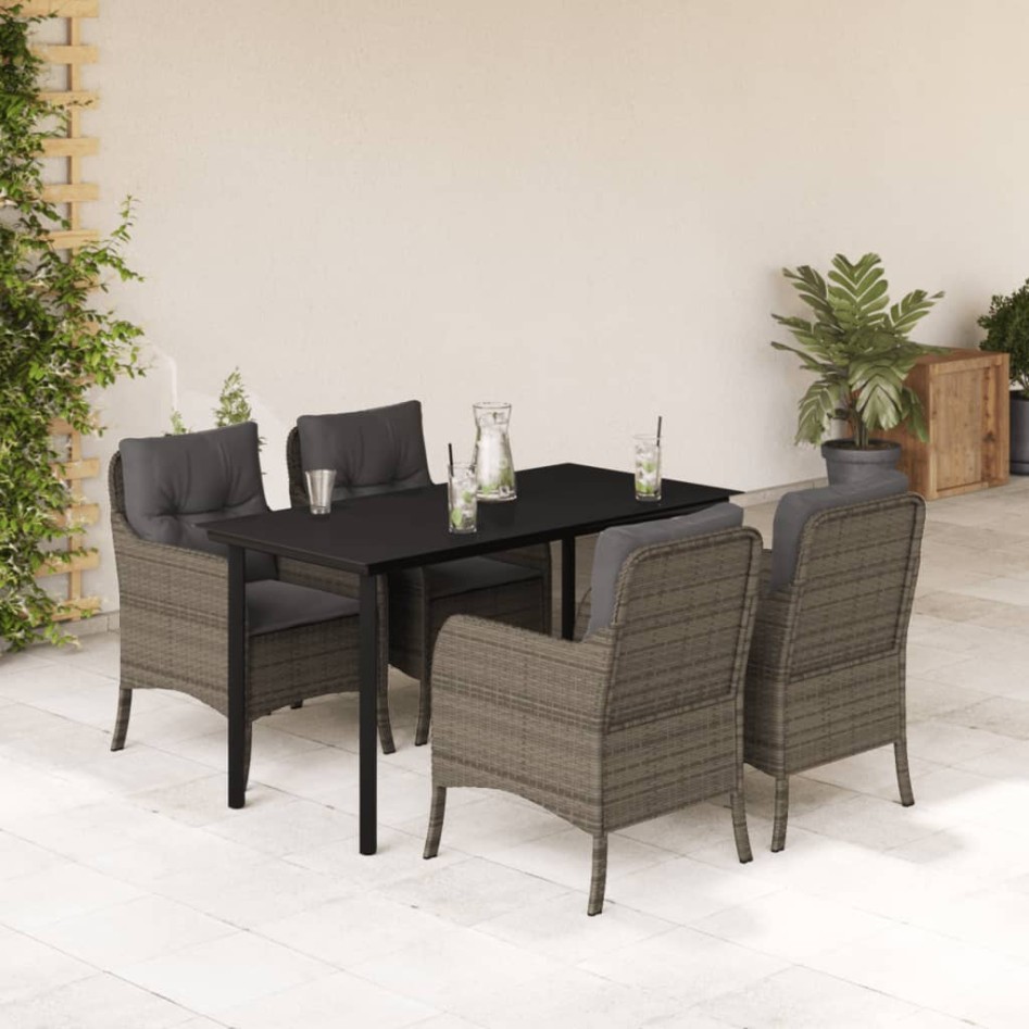 Set comedor de jardín 5 piezas con cojines ratán sintético