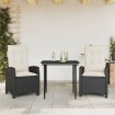 Set comedor de jardín 3 pzas con cojines ratán sintético negro