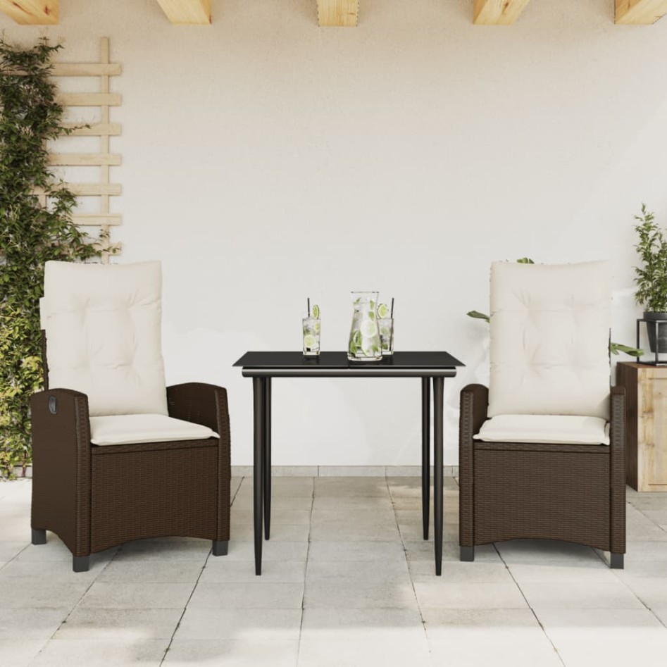 Set comedor de jardín 3 piezas y cojines ratán sintético