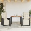 Set comedor de jardín 3 pzas con cojines ratán sintético negro