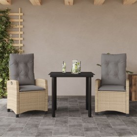 Set comedor de jardín 3 pzas con cojines ratán sintético