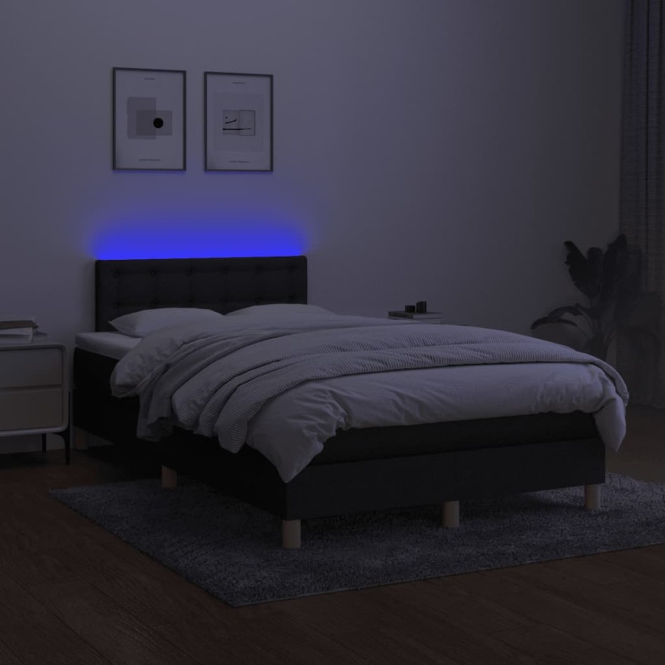 Cama box spring con colchón y luces LED tela negro 120x190