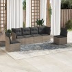 Set de muebles de jardín 6 pzas y cojines ratán sintético gris