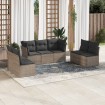 Set de sofás de jardín 7 piezas con cojines ratán PE gris
