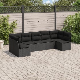 Set de comedor de jardín 7 pzas y cojines ratán sintético