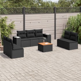 Set de sofás de jardín 8 piezas y cojines ratán sintético