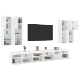 Mueble de pared de TV con luces LED 7 piezas