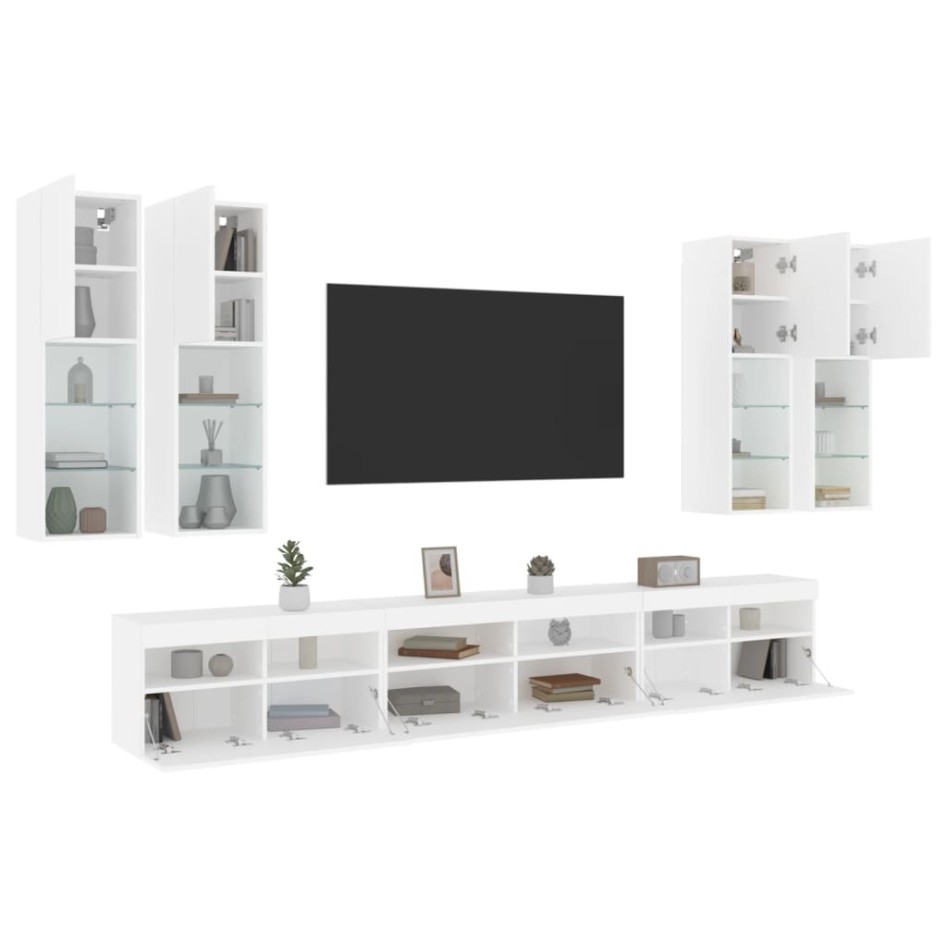 Mueble de pared de TV con luces LED 7 piezas