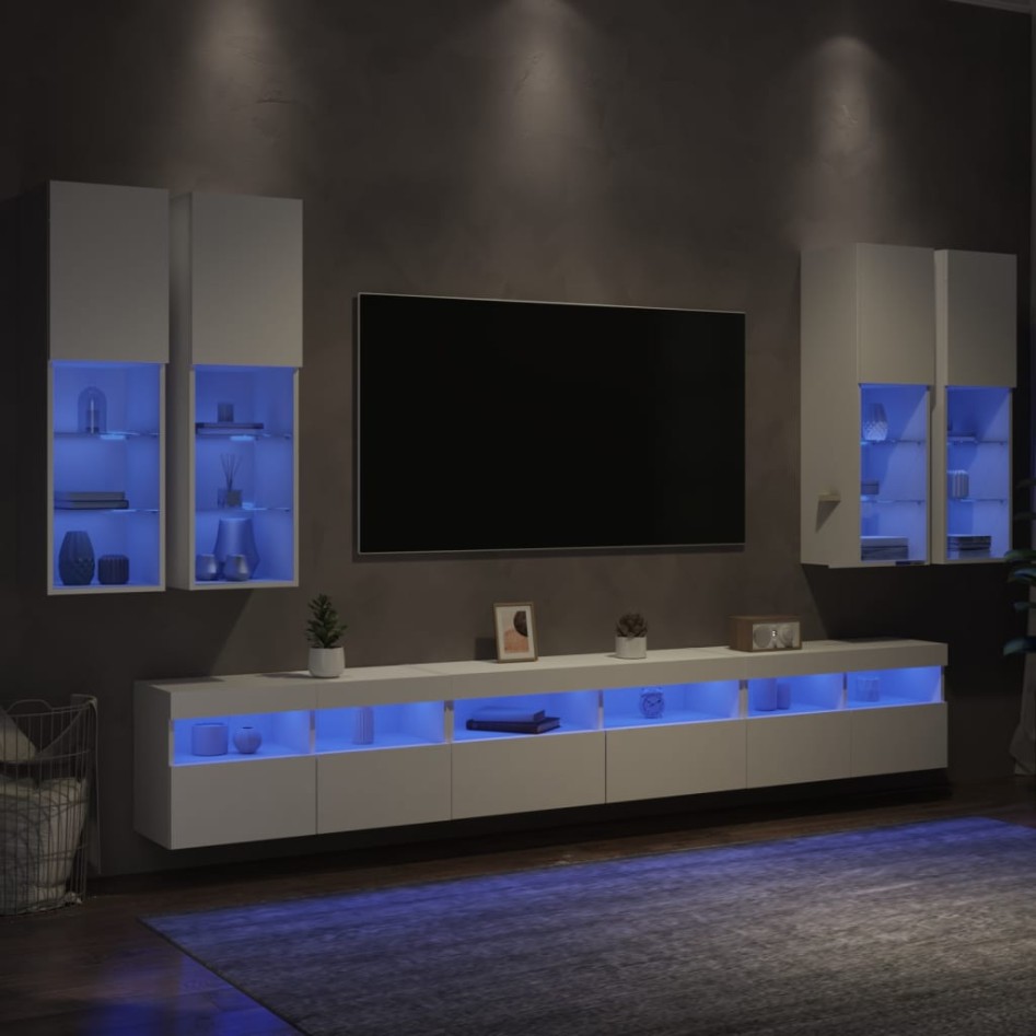 Mueble de pared de TV con luces LED 7 piezas