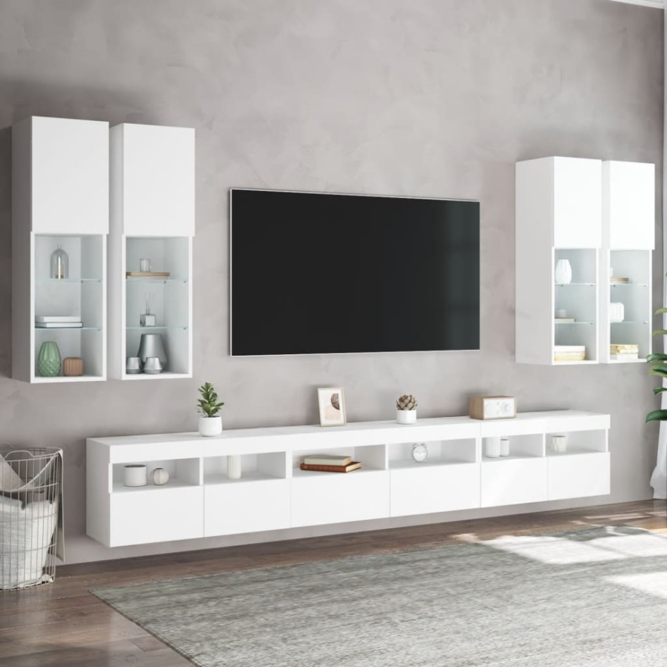 Mueble de pared de TV con luces LED 7 piezas