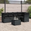 Set de sofás de jardín 6 piezas y cojines ratán sintético negro