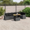 Set de comedor de jardín 7 pzas y cojines ratán sintético negro