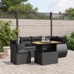 Set de sofás de jardín 6 piezas y cojines ratán sintético negro