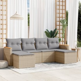 Juego de sofás jardín con cojines beige mezcla 6 pzas ratán