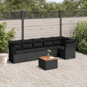 Set de comedor de jardín 7 pzas y cojines ratán sintético