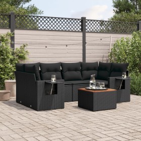 Set de comedor de jardín 7 pzas y cojines ratán sintético